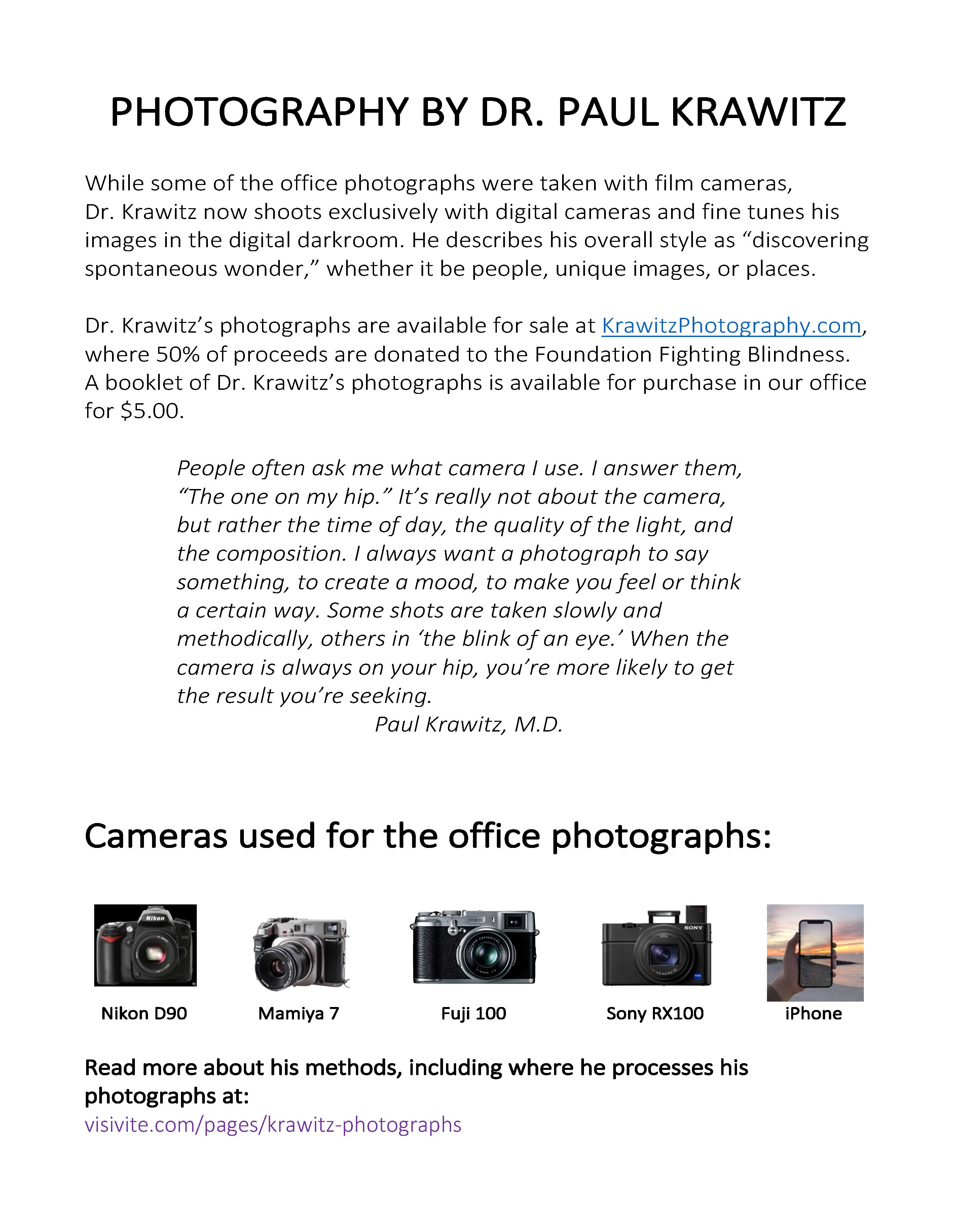 Photography by Dr. Paul Krawitz information sheet